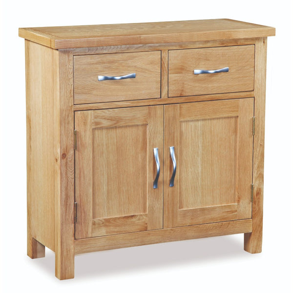 Wooden sideboard with two drawers and two doors on a white background
