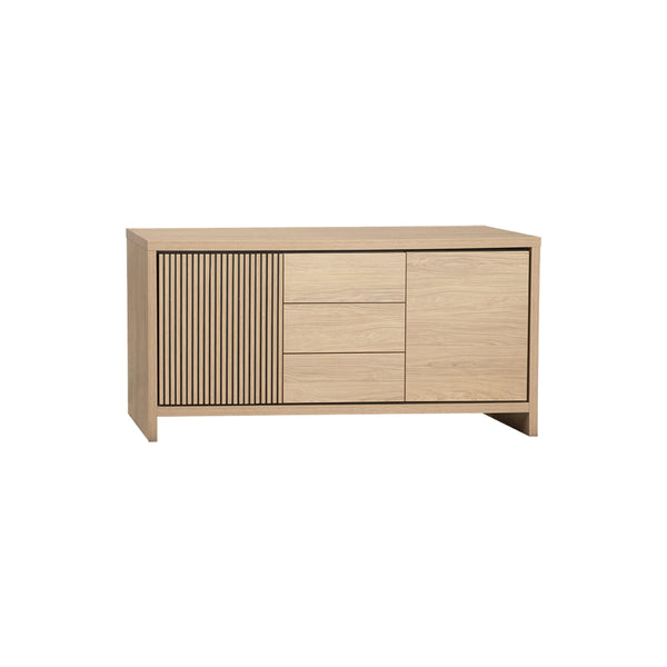 Wooden sideboard with two doors on a white background