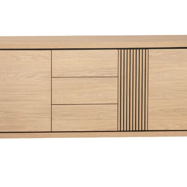 Wooden sideboard with a modern design on a white background