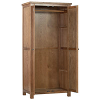 Wooden wardrobe with open doors on a white background