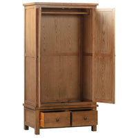 Wooden wardrobe with open doors on a white background
