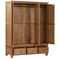 Wooden wardrobe with open doors on a white background