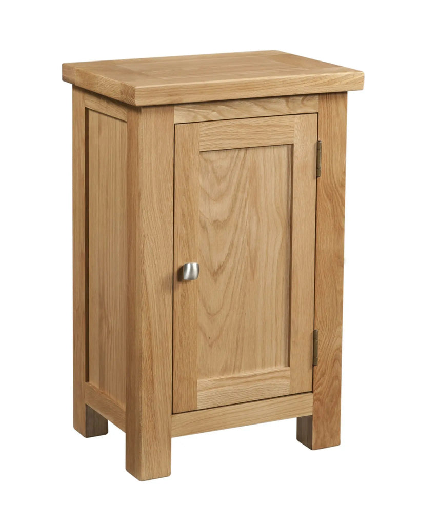 Wooden cabinet with a single door on a white background