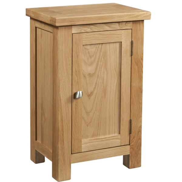 Wooden cabinet with a single door on a white background