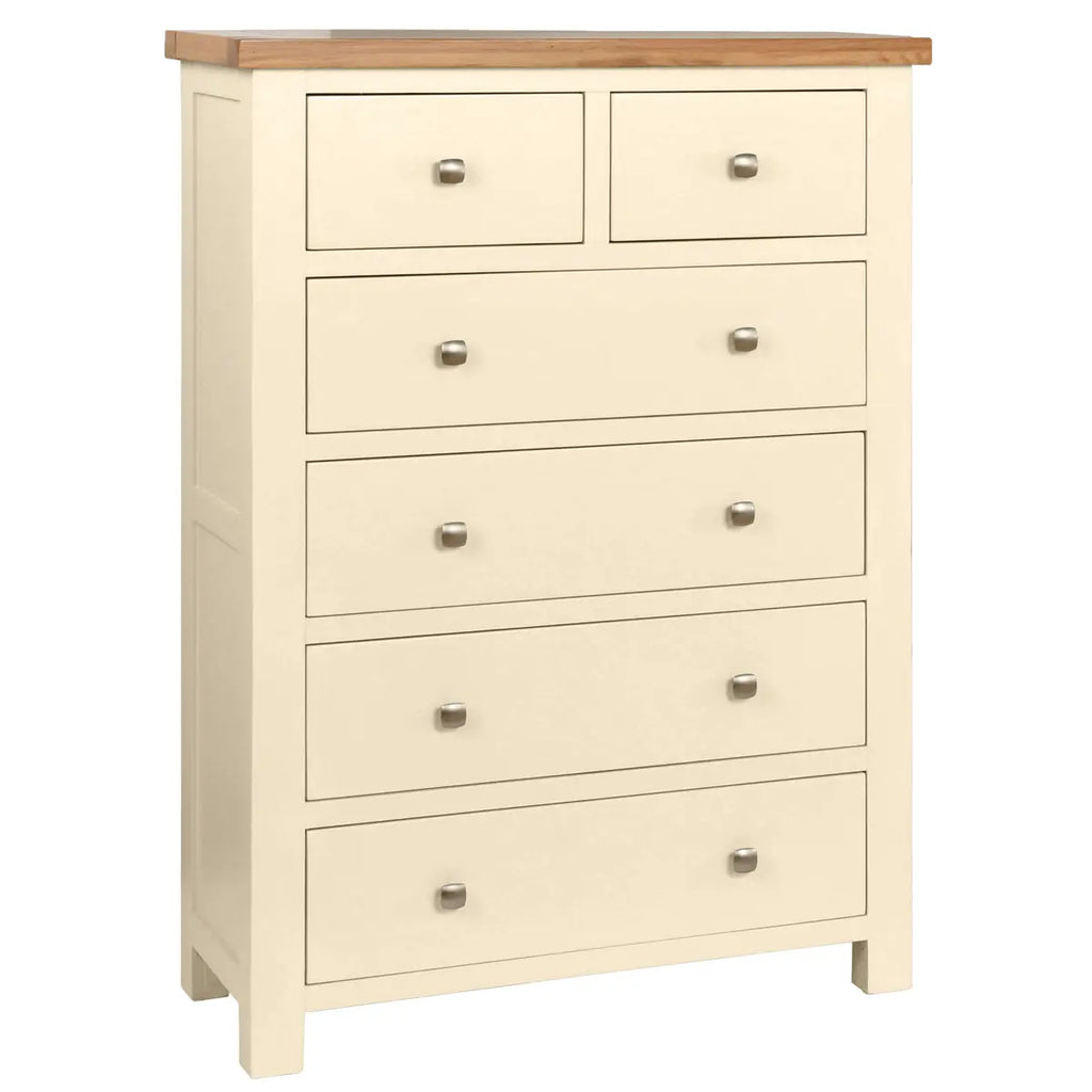 White dresser with natural wood top 