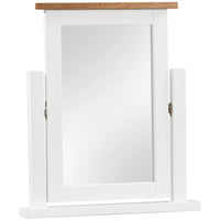 White mirror with a wooden top on a white background