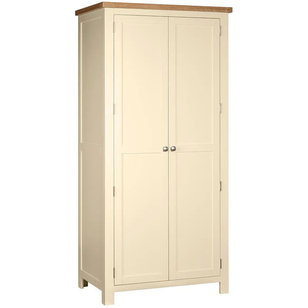 Beige wardrobe with wooden top on a white background