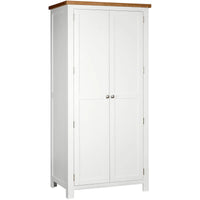White cabinet with wooden top on a white background
