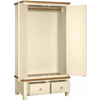 Wooden wardrobe with open doors