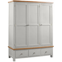 Gray wardrobe with wooden top and bottom on a white background