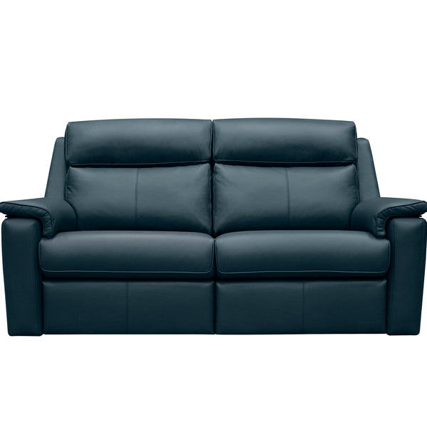 Blue leather sofa on a white background