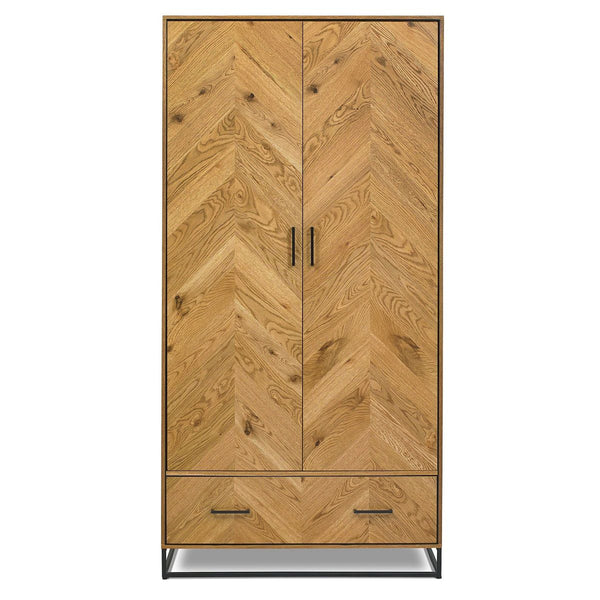 Rustic Oak Double Wardrobe with Drawer