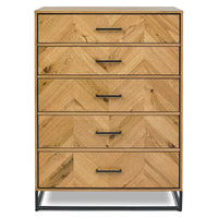 Wooden dresser with chevron pattern and black metal legs